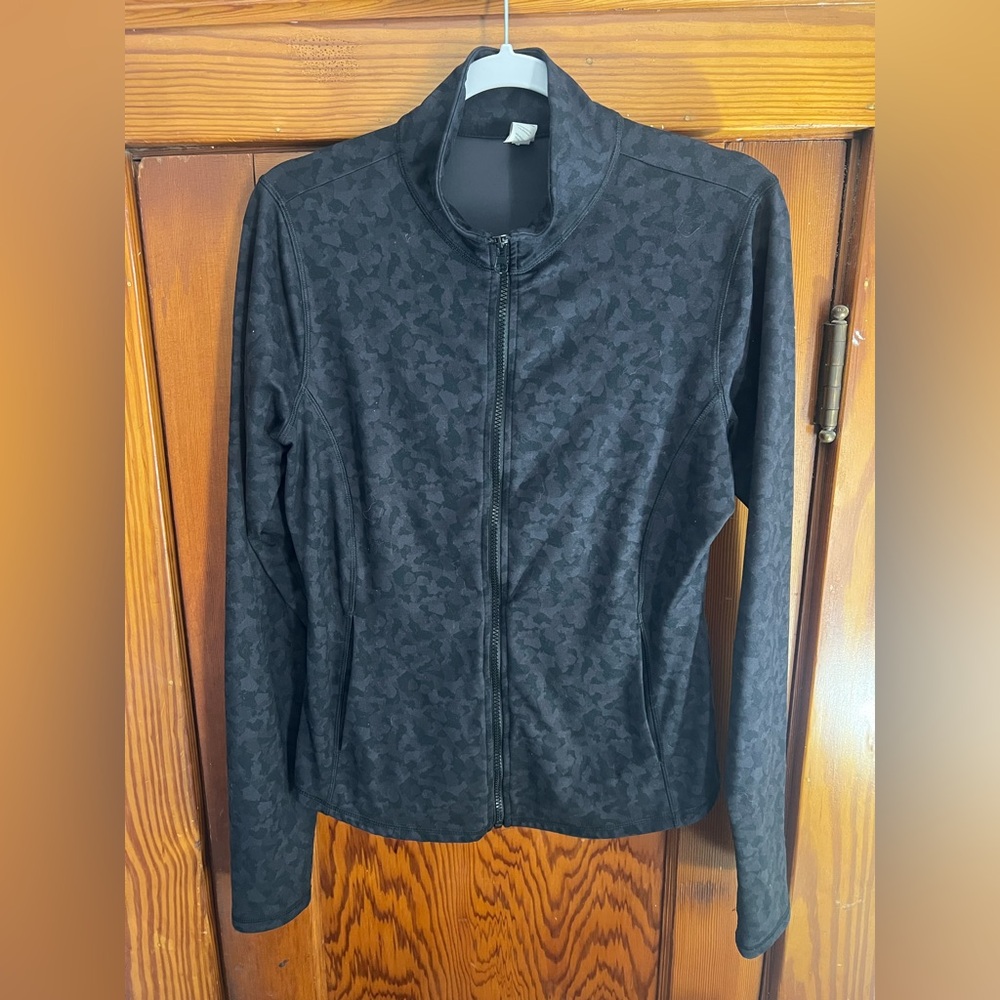 Black full zip women’s jacket - dark print - size Large
